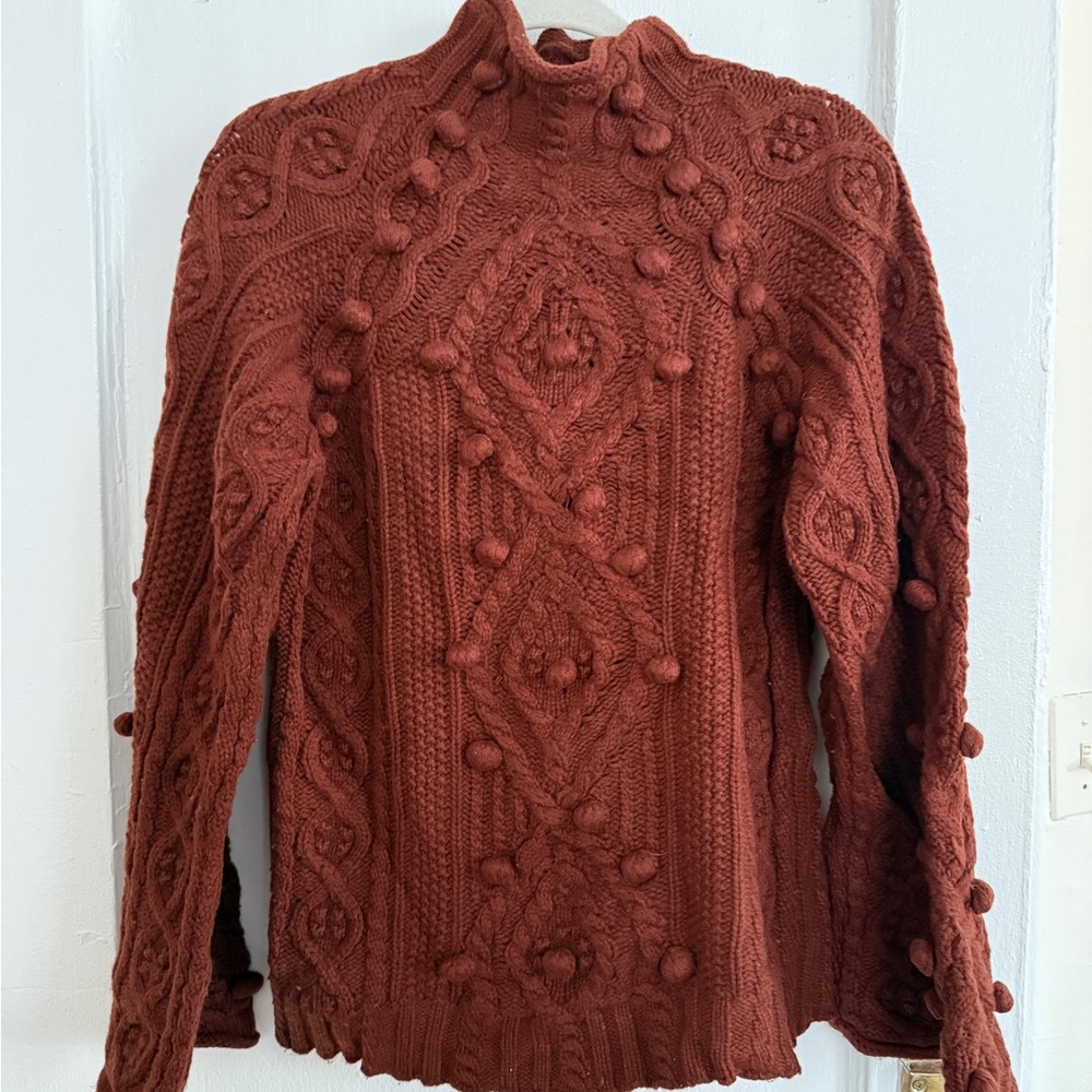 Rebecca Taylor Rust Cable Knit Turtleneck Sweater